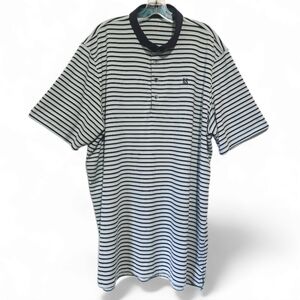 Mens Greyson 2XL Golf Polo B Monogram Logo Stretch Shirt Blue White Stripe